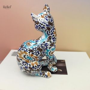 Chat en résine design mosaïque, figurine décorative 17 cm