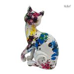 Statue chat assis en résine multicolore de 16 cm