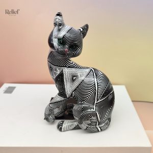 Statue de chat assis en résine, 17 cm, décor psycho