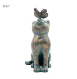 Décoration extérieure : chat avec papillon, 20 cm