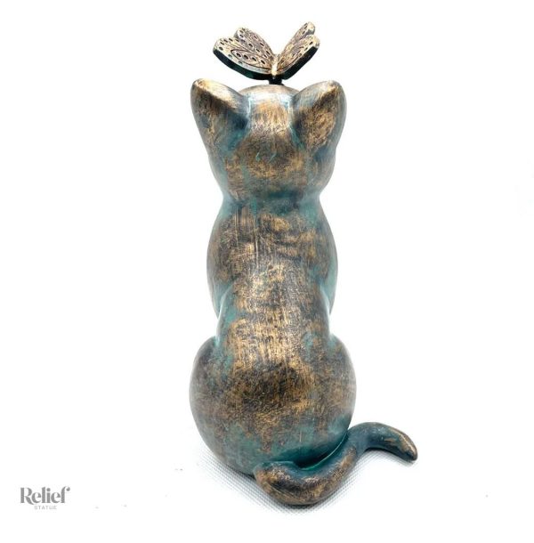 Statue décorative de chat pour extérieur avec papillon