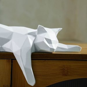 Statue origami en forme de chat blanc, décoration moderne