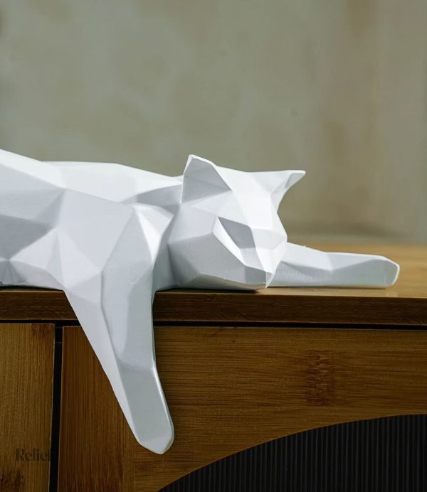 Statue origami en forme de chat blanc, décoration moderne