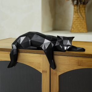 Statue chat origami noir 15 cm, style moderne et épuré