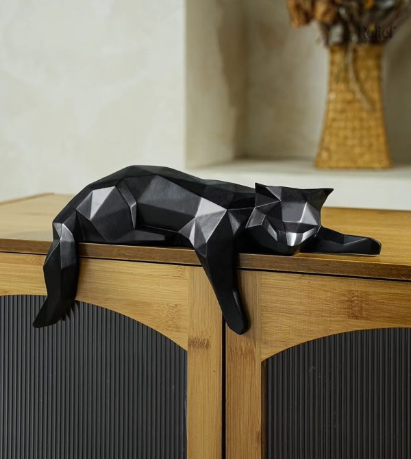 statue-chat-couche-origami-noir-15-cm-1 Statue chat origami noir 15 cm, style moderne et épuré
