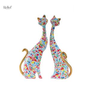 Statue couple chat en mosaïque 24 cm