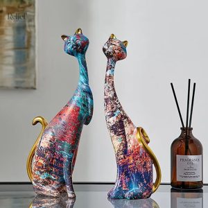 Statue chat couple Graffiti 24 cm, décoration moderne