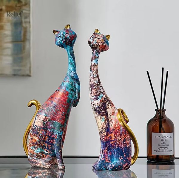 statue-chat-couple-vintage-24-cm-1 Statue chat couple Graffiti 24 cm, décoration moderne