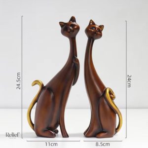 Statue couple de chats en bois