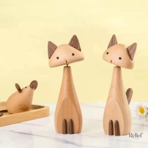 Décoration en bois, statue de chat au style scandinave