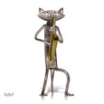 Statue de chat en métal saxophoniste 24 cm