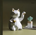 Statue chat origami blanche 24 cm en style minimaliste