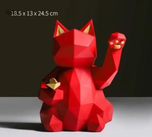 Sculpture originale en forme de chat en papier plié rouge
