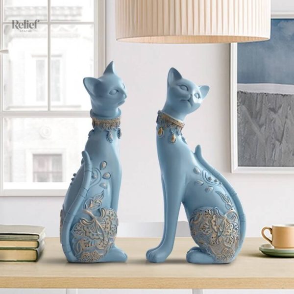 Élégante statue de chat en deux pièces pour décoration intérieure