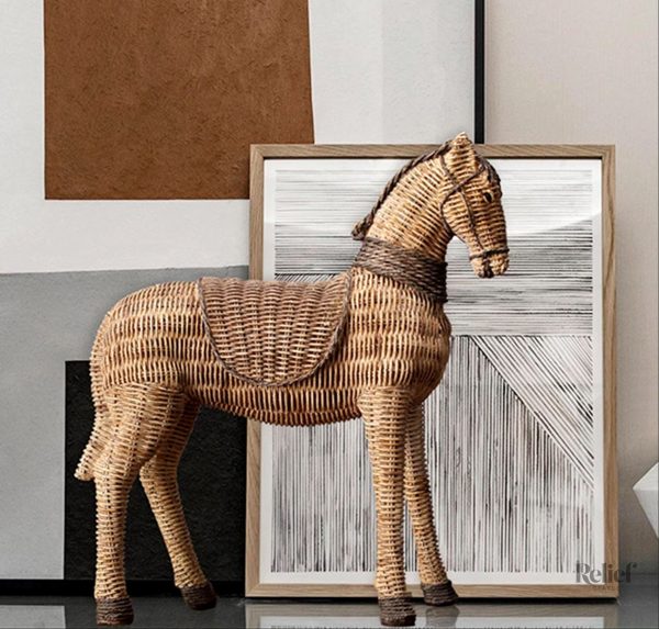 Objets d'art en rotin, statue de cheval design, 26 cm