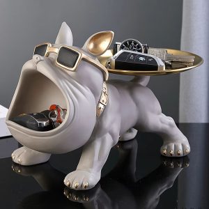 Figurine chien bouledogue décorative, style élégant et contemporain