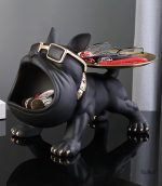 Décoration bouledogue noir, statue avec plateau décoratif