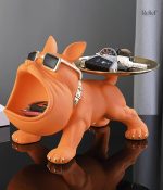 Figurine chien bouledogue, décoration orange, 20 cm