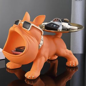 Figurine chien bouledogue, décoration orange, 20 cm