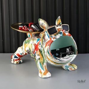 Statue chien bouledogue pop art avec plateau 20 cm