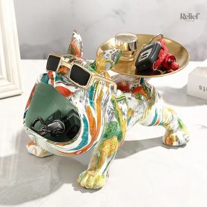 Chien bouledogue pop art décoratif avec plateau 20 cm