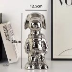 Statue chien cosmonaute en aluminium anodisé gris 28 cm