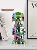 Statue chien cosmonaute anodisé multicolore de 28 cm