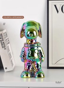 Statue chien cosmonaute anodisé multicolore de 28 cm