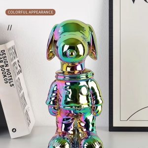 Statue chien cosmonaute anodisé multicolore de 28 cm