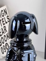 Chien cosmonaute en métal noir, 28 cm de décoration