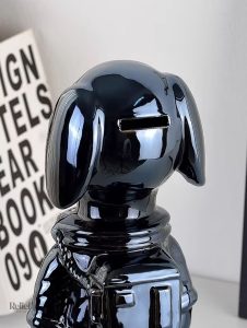 Chien cosmonaute en métal noir, 28 cm de décoration