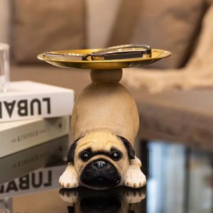 Statue de chien décorative avec plateau, 13 cm