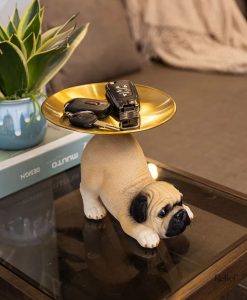 Chien en statue sur plateau, pièce unique pour décor
