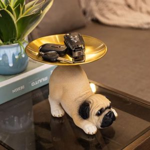 Chien en statue sur plateau, pièce unique pour décor