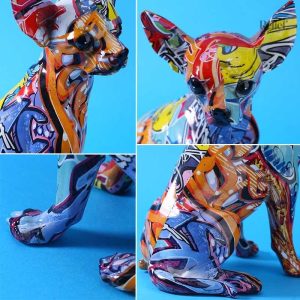 Statue de chien décorative au design graffiti moderne