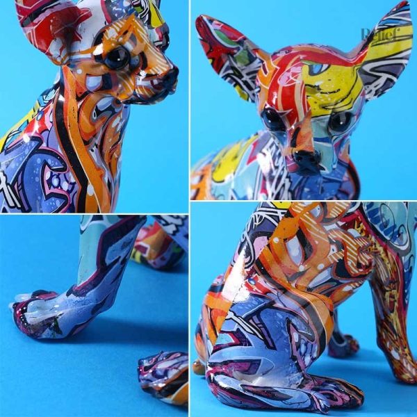 Statue de chien décorative au design graffiti moderne