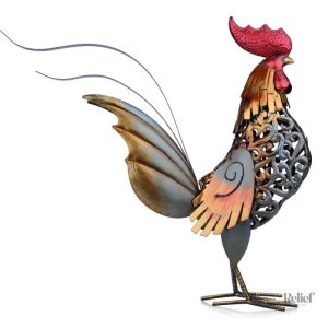 Statue Coq en métal décorative pour intérieur ou extérieur