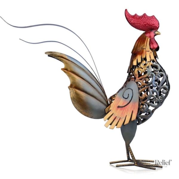 Statue Coq en métal décorative pour intérieur ou extérieur