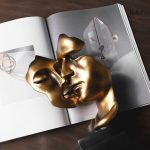 Statue décorative couple, visage doré, cadeau idéal