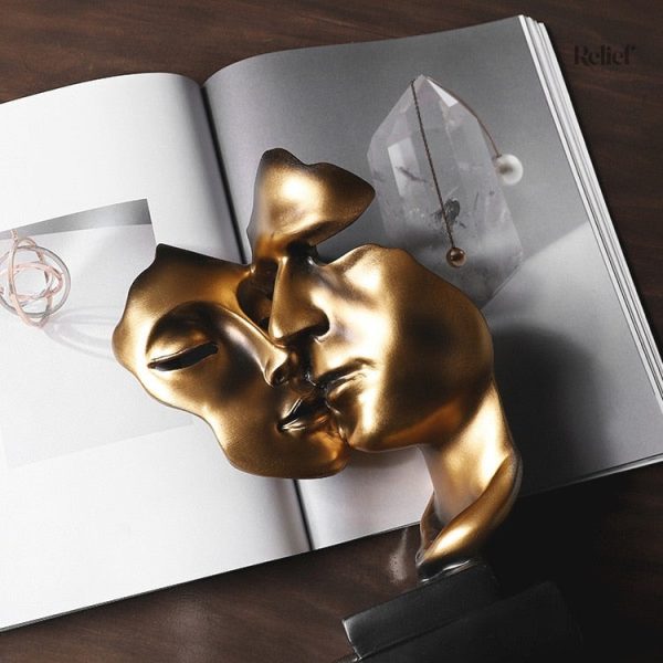 Statue décorative couple, visage doré, cadeau idéal