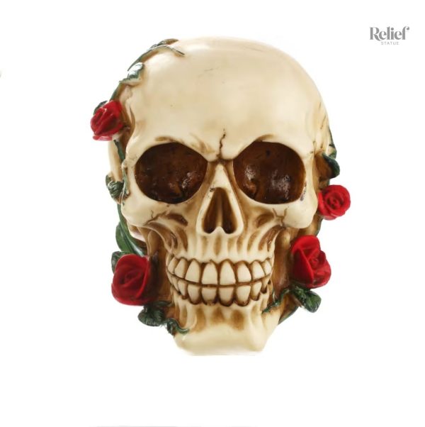 Crâne orné de roses, pièce décorative originale de 11 cm