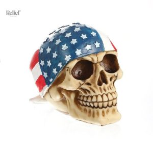 Statue crâne biker avec drapeau américain, 14 cm