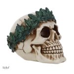 Statue crâne décorative avec couronne et feuilles, 12 cm
