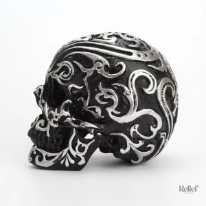 Crâne décoratif noir et blanc, style mexicain, 12 cm