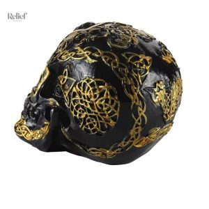 Décoration crâne mexicain, couleur noire et dorée, 12 cm
