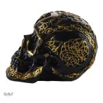 Objet décoratif crâne mexicain, finition noire et dorée 12 cm