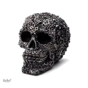 Statue crâne mécanique 12 cm, décor tête de mort