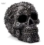 Tête de mort mécanique, sculpture crâne 12 cm