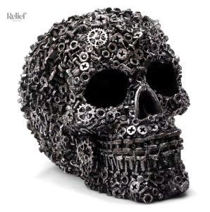 Tête de mort mécanique, sculpture crâne 12 cm