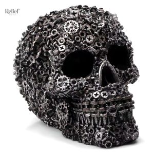 Tête de mort mécanique, sculpture crâne 12 cm